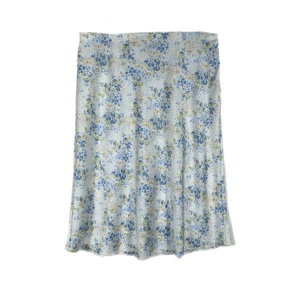 Forever 21+ Yellow & Blue Floral Satin Tea Length Skirt - Picture 1 of 7